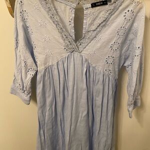 SHEIN Sky Blue Eyelet Lace Mini Dress V Neck